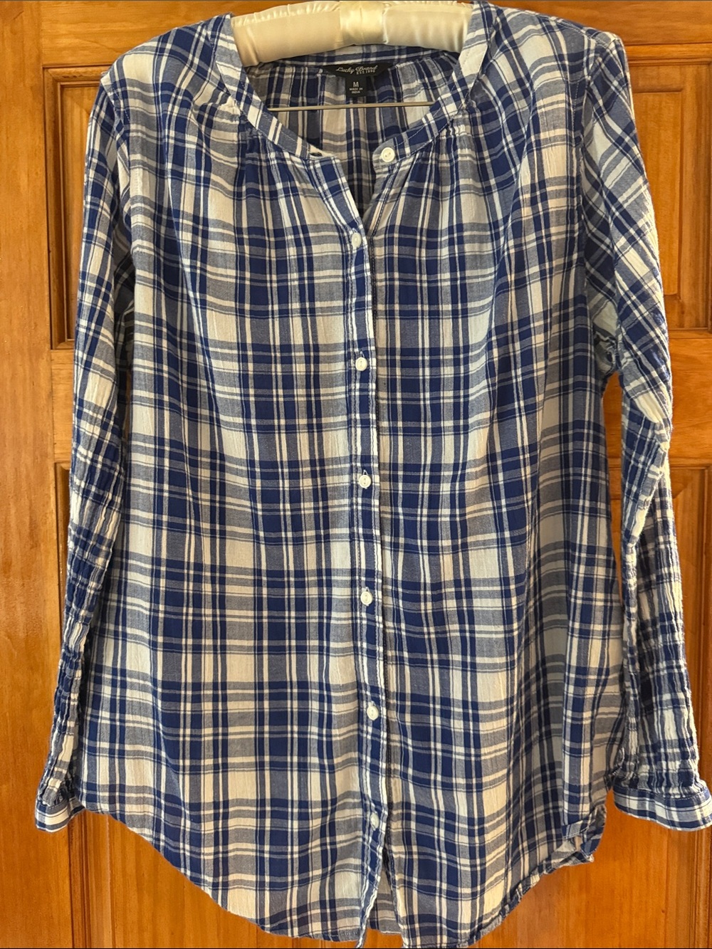 Lucky Brand Navy and White Checkered Top